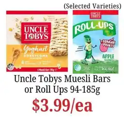 Farmer Jack's Uncle Tobys Muesli Bars or Roll Ups offer
