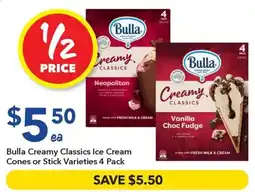 Ritchies Bulla Creamy Classics Ice Cream Cones or Stick Varieties offer