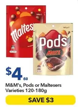 Ritchies M&M's, Pods or Maltesers Varieties offer