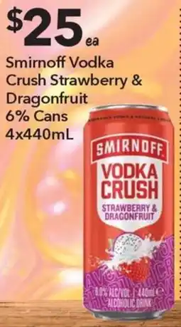 Ritchies Smirnoff Vodka Crush Strawberry & Dragonfruit offer