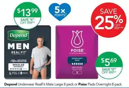 Terry White Depend Underwear RealFit Male Large or Poise Pads Overnight offer