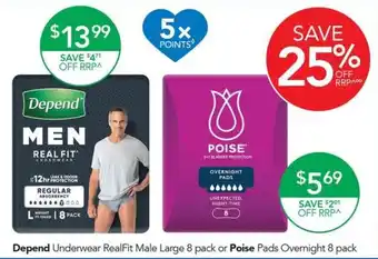 Depend Underwear RealFit Male Large or Poise Pads Overnight