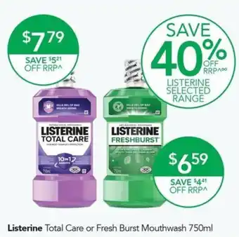 Terry White Listerine Total Care or Fresh Burst Mouthwash offer