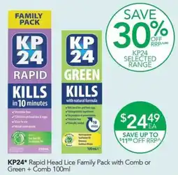 Terry White KP24 Rapid Head Lice Family Pack with Comb or Green + Comb 100ml offer