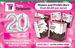 Terry White Tony Ferguson Shakes and Protein Bars offer