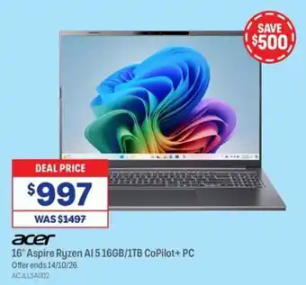 Acer 16" Aspire Ryzen AI 5 16GB/1TB CoPilot+ PC