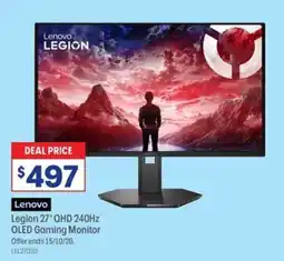 Officeworks Lenovo Legion 27" QHD 240Hz OLED Gaming Monitor offer