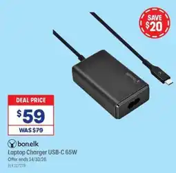 Officeworks bonelk Laptop Charger USB-C 65W offer