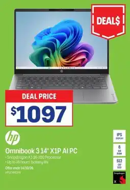 Officeworks hp Omnibook 3 14" X1P AI PC offer