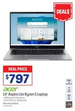 Officeworks acer 14" Aspire Lite Ryzen 5 Laptop offer