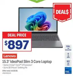 Officeworks Lenovo 15.3" IdeaPad Slim 3 Core Laptop offer