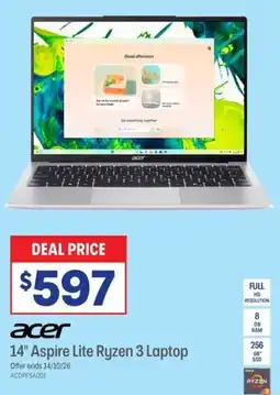 Officeworks acer 14" Aspire Lite Ryzen 3 Laptop offer
