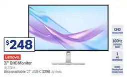 Officeworks Lenovo 27" QHD Monitor offer