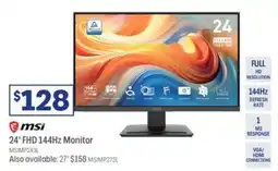 Officeworks msi 24" FHD 144Hz Monitor offer