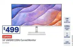 Officeworks Lenovo 34" UWQHD 120Hz Curved Monitor offer