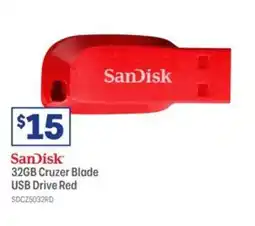 Officeworks SanDisk 32GB Cruzer Blade USB Drive Red offer