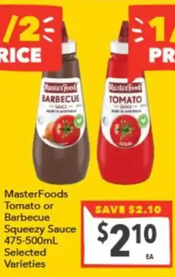 Supa Valu MasterFoods Tomato or Barbecue Squeezey Sauce offer