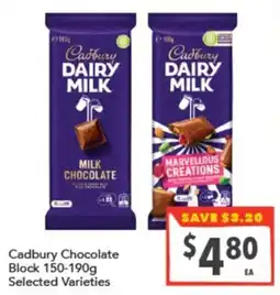 Supa Valu Cadbury Chocolate Block Selected Varieties offer