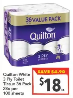 Supa Valu Quilton White 3 Ply Toilet Tissue offer