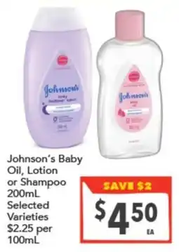 Supa Valu Johnson's Baby Oil, Lotion or Shampoo offer