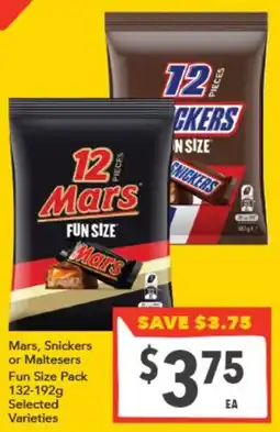 Supa Valu Mars, Snickers or Maltesers Fun Size Pack offer