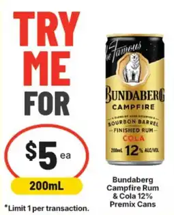 Supa Valu Bundaberg Campfire Rum & Cola Premix Cans offer