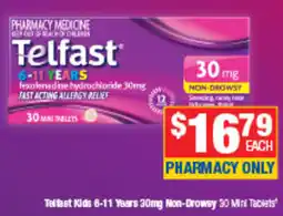 Direct Chemist Outlet Telfast Kids 6-11 Years 30mg Non-Drowsey 30 Mini Tablets offer