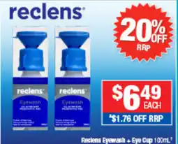 Direct Chemist Outlet Reclens Eyewash + Eye Cup 100mL offer