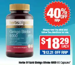 Direct Chemist Outlet Herbs Of Gold Ginkgo Biloba 6000 offer