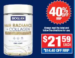 Direct Chemist Outlet Bioglan Hair Radiance + Collagen offer
