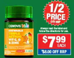 Direct Chemist Outlet Cenovis kids Chewable Triple Action Vit C, D & Zinc offer