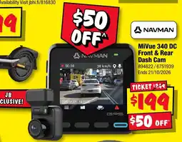 JB Hi-Fi Navman MiVue 340 DC Front & Rear Dash Cam offer