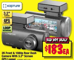 JB Hi-Fi Kapture 2K Front & 1080p Rear Dash Camera With 3.2" Screen GPS Logger offer