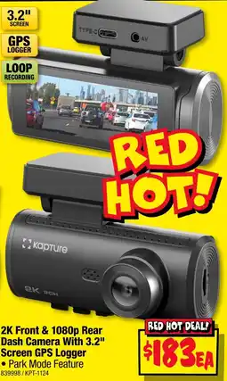 JB Hi-Fi Kapture 2K Front & 1080p Rear Dash Camera With 3.2" Screen GPS Logger offer