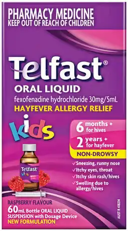 Pharmacist Advice Telfast Oral Liquid Kids Raspberry Flavour offer
