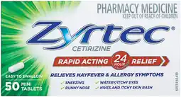 Pharmacist Advice Zyrtec Cetirizine Rapid Acting 24 Hour Relief 50 Mini Tablets offer