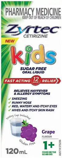 Pharmacist Advice Zyrtec Cetirizine Kids Grape Flavour 1+ Years offer