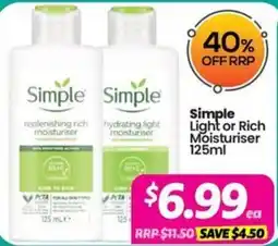 Your Discount Chemist Simple Light or Rich Moisturiser offer