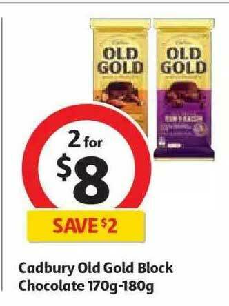 Coles Cadbury Old Gold Block Chocolate 170g-180g offer