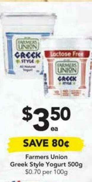 Drakes Farmers Union Greek Style Yogurt 500g offer