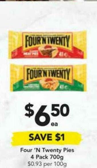 Drakes Four 'N Twenty Pies 4 Pack 700g offer