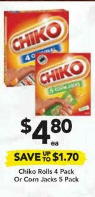 Drakes Chiko Rolls 4 Pack Or Corn Jacks 5 Pack offer