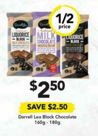 Drakes Darrell Lea Block Chocolate 160g - 180g offer