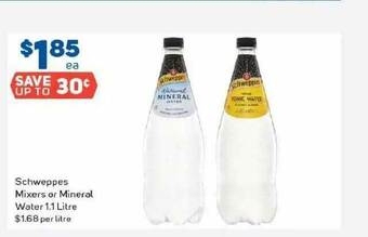 Foodland Schweppes Mixers Or Mineral Water 1.1 Litre offer