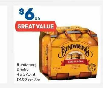 Foodland Bundaberg Drinks 4 X 375ml offer