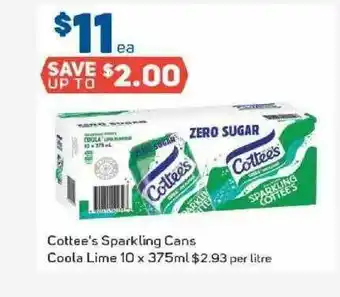 Foodland Cottee's Sparkling Cans Coola Lime 10 X 375ml offer
