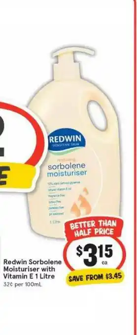 IGA Redwin Sorbolene Moisturiser With Vitamin E offer