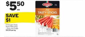 Woolworths D'Orsogna Tasty Sticks Mild 200g offer