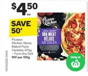 Woolworths Picasso Kitchen Stone Baked Pizza Varieties 470g offer