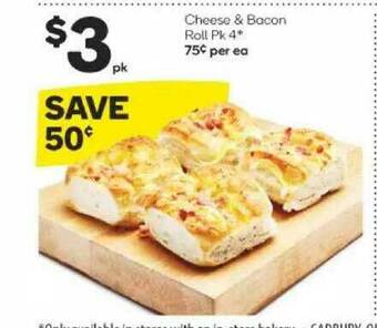 Woolworths Cheese & Bacon Roll Pk 4 offer